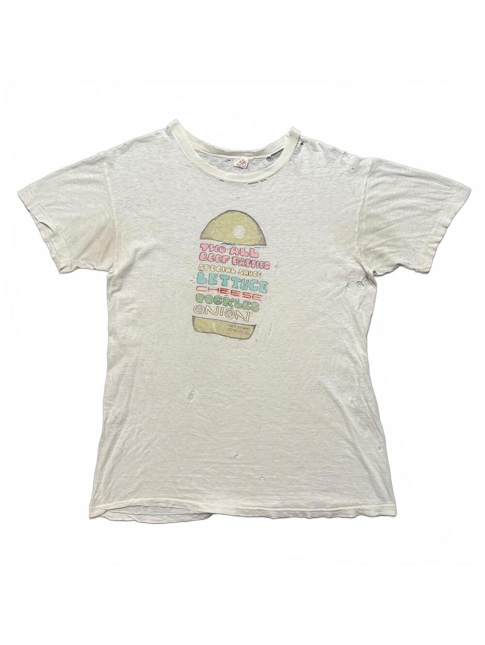 VTG 70's Mcdonald's Big Mac T-Shirt Distressed Paper Thin T-Shirt Men's L White